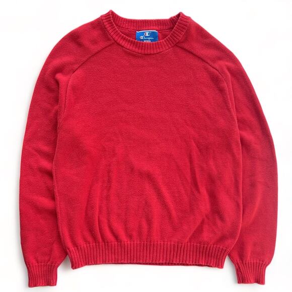 Vintage Knit Champion Crewneck Sweater Red USA Made Solid Unisex L 80s 90s - Picture 6 of 9